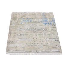 Load image into Gallery viewer, 2&#39;x2&#39; Bone White, Sample Fragment, Modern, Pure Silk with Textured Wool, Hand Knotted, Square, Oriental Rug FWR468120