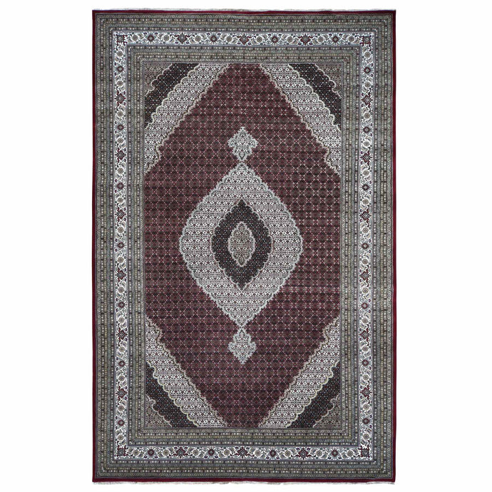 10'x16' Barn Red, Tabriz Mahi with Large Medallion, 100% Wool, Hand Knotted, Special Wide and Long Size Oriental Rug FWR468192