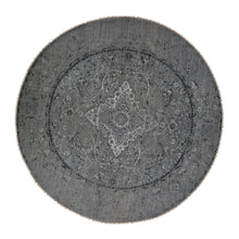 Load image into Gallery viewer, 12&#39;x12&#39; Spanish Gray, Broken Persian Erased Design, Pure Silk with Textured Wool, Hand Knotted, Round Oriental Rug FWR468216