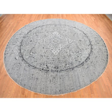 Load image into Gallery viewer, 12&#39;x12&#39; Spanish Gray, Broken Persian Erased Design, Pure Silk with Textured Wool, Hand Knotted, Round Oriental Rug FWR468216