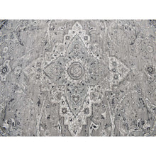 Load image into Gallery viewer, 12&#39;x12&#39; Spanish Gray, Broken Persian Erased Design, Pure Silk with Textured Wool, Hand Knotted, Round Oriental Rug FWR468216