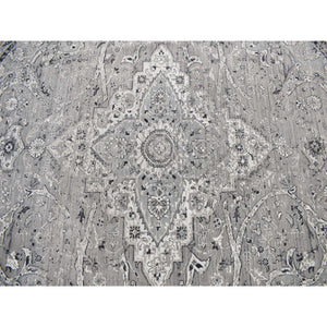 12'x12' Spanish Gray, Broken Persian Erased Design, Pure Silk with Textured Wool, Hand Knotted, Round Oriental Rug FWR468216