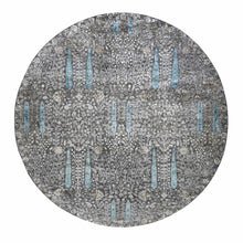 Load image into Gallery viewer, 11&#39;9&quot;x11&#39;9&quot; Stone Gray, Cypress Tree Design, Silk with Textured Wool, Hand Knotted, Round Oriental Rug FWR468258