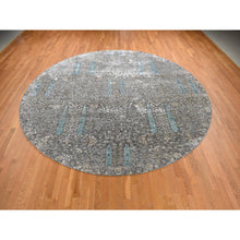 Load image into Gallery viewer, 11&#39;9&quot;x11&#39;9&quot; Stone Gray, Cypress Tree Design, Silk with Textured Wool, Hand Knotted, Round Oriental Rug FWR468258