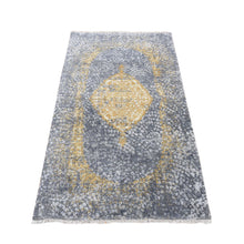 Load image into Gallery viewer, 2&#39;10&quot;x6&#39; Nickel Gray with Gold Color, Broken and Erased Persian Medallion Design, Wool and Pure Silk, Hand Knotted, Runner Oriental Rug FWR468282