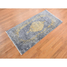 Load image into Gallery viewer, 2&#39;10&quot;x6&#39; Nickel Gray with Gold Color, Broken and Erased Persian Medallion Design, Wool and Pure Silk, Hand Knotted, Runner Oriental Rug FWR468282