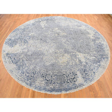 Load image into Gallery viewer, 11&#39;10&quot;x11&#39;10&quot; Ash Gray, Broken and Erased Kashan Design, Pure Silk, Hand Knotted, Round Oriental Rug FWR468390