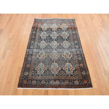 Load image into Gallery viewer, 4&#39;1&quot;x6&#39;4&quot; Midnight Blue, Antique Persian Isfahan, Garden Design, Evenly Worn Out, Cropped Thin, 100% Wool, Hand Knotted, Cleaned with Sides and Ends Professionally Secured, Oriental Rug FWR468438