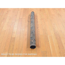 Load image into Gallery viewer, 4&#39;1&quot;x6&#39;4&quot; Midnight Blue, Antique Persian Isfahan, Garden Design, Evenly Worn Out, Cropped Thin, 100% Wool, Hand Knotted, Cleaned with Sides and Ends Professionally Secured, Oriental Rug FWR468438