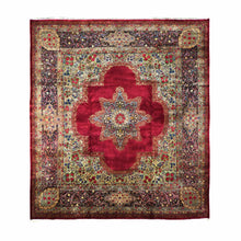 Load image into Gallery viewer, 11&#39;8&quot;x13&#39;2&quot; Alabama Crimson Red, Antique Persian Kerman, Open Field Medallion Design, 300 KPSI, Hand Knotted, Pure Wool, Full Pile, Mint Condition, Clean, Squarish Size, Oriental Rug FWR468504