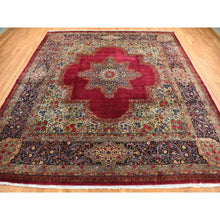 Load image into Gallery viewer, 11&#39;8&quot;x13&#39;2&quot; Alabama Crimson Red, Antique Persian Kerman, Open Field Medallion Design, 300 KPSI, Hand Knotted, Pure Wool, Full Pile, Mint Condition, Clean, Squarish Size, Oriental Rug FWR468504