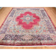 Load image into Gallery viewer, 11&#39;8&quot;x13&#39;2&quot; Alabama Crimson Red, Antique Persian Kerman, Open Field Medallion Design, 300 KPSI, Hand Knotted, Pure Wool, Full Pile, Mint Condition, Clean, Squarish Size, Oriental Rug FWR468504