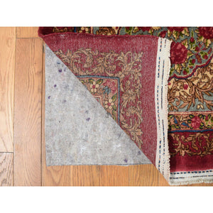 11'8"x13'2" Alabama Crimson Red, Antique Persian Kerman, Open Field Medallion Design, 300 KPSI, Hand Knotted, Pure Wool, Full Pile, Mint Condition, Clean, Squarish Size, Oriental Rug FWR468504