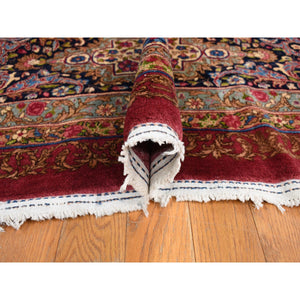 11'8"x13'2" Alabama Crimson Red, Antique Persian Kerman, Open Field Medallion Design, 300 KPSI, Hand Knotted, Pure Wool, Full Pile, Mint Condition, Clean, Squarish Size, Oriental Rug FWR468504