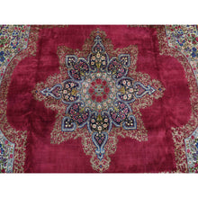 Load image into Gallery viewer, 11&#39;8&quot;x13&#39;2&quot; Alabama Crimson Red, Antique Persian Kerman, Open Field Medallion Design, 300 KPSI, Hand Knotted, Pure Wool, Full Pile, Mint Condition, Clean, Squarish Size, Oriental Rug FWR468504