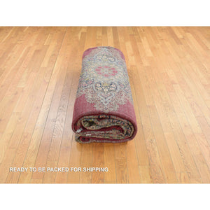 11'8"x13'2" Alabama Crimson Red, Antique Persian Kerman, Open Field Medallion Design, 300 KPSI, Hand Knotted, Pure Wool, Full Pile, Mint Condition, Clean, Squarish Size, Oriental Rug FWR468504