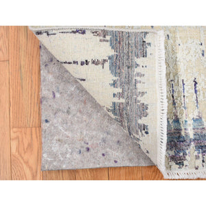 2'x3'2" Gainsboro Gray, Modern Strike Off, Hand Knotted, Textured Wool and Sari Silk, Sample Mat Oriental Rug FWR468624