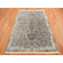 Load image into Gallery viewer, 6&#39;x9&#39;1&quot; Light Green, Pure Silk with Textured Wool, Mughal Design, Hand Knotted, Oriental Rug FWR468660