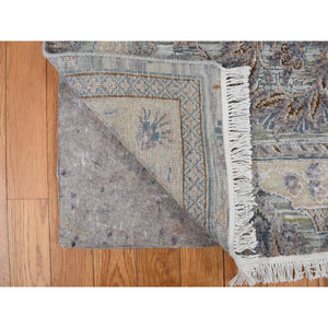 6'x9'1" Light Green, Pure Silk with Textured Wool, Mughal Design, Hand Knotted, Oriental Rug FWR468660