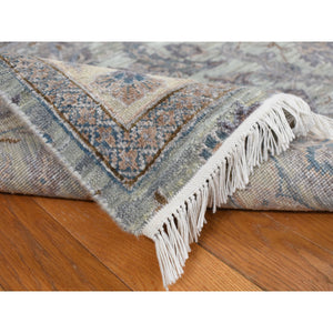 6'x9'1" Light Green, Pure Silk with Textured Wool, Mughal Design, Hand Knotted, Oriental Rug FWR468660