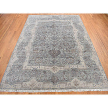 Load image into Gallery viewer, 8&#39;10&quot;x11&#39;10&quot; Laurel Green, Pure Silk with Textured Wool, Mughal Design, Hand Knotted, Oriental Rug FWR468666