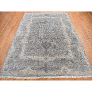 8'10"x11'10" Laurel Green, Pure Silk with Textured Wool, Mughal Design, Hand Knotted, Oriental Rug FWR468666