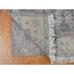 8'10"x11'10" Laurel Green, Pure Silk with Textured Wool, Mughal Design, Hand Knotted, Oriental Rug FWR468666