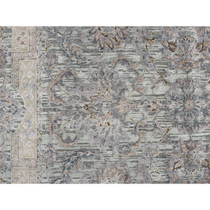 8'10"x11'10" Laurel Green, Pure Silk with Textured Wool, Mughal Design, Hand Knotted, Oriental Rug FWR468666