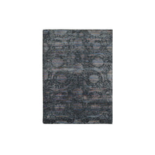 Load image into Gallery viewer, 5&#39;9&quot;x7&#39;10&quot; Eerie Black, Erased, Handspun Wool and Silk, Gabbeh Obscured Design, Thick and Plush, Handmade, Oriental Rug FWR468672