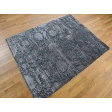 Load image into Gallery viewer, 5&#39;9&quot;x7&#39;10&quot; Eerie Black, Erased, Handspun Wool and Silk, Gabbeh Obscured Design, Thick and Plush, Handmade, Oriental Rug FWR468672