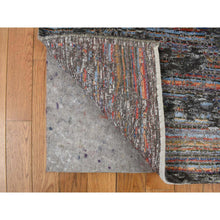 Load image into Gallery viewer, 5&#39;9&quot;x7&#39;10&quot; Eerie Black, Erased, Handspun Wool and Silk, Gabbeh Obscured Design, Thick and Plush, Handmade, Oriental Rug FWR468672