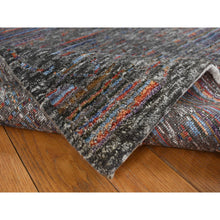 Load image into Gallery viewer, 5&#39;9&quot;x7&#39;10&quot; Eerie Black, Erased, Handspun Wool and Silk, Gabbeh Obscured Design, Thick and Plush, Handmade, Oriental Rug FWR468672