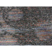 Load image into Gallery viewer, 5&#39;9&quot;x7&#39;10&quot; Eerie Black, Erased, Handspun Wool and Silk, Gabbeh Obscured Design, Thick and Plush, Handmade, Oriental Rug FWR468672