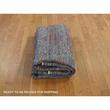 Load image into Gallery viewer, 5&#39;9&quot;x7&#39;10&quot; Eerie Black, Erased, Handspun Wool and Silk, Gabbeh Obscured Design, Thick and Plush, Handmade, Oriental Rug FWR468672