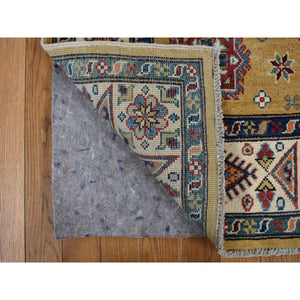 4'x5'7" Goldenrod Color, Hand Knotted, Shiny Wool, Special Kazak, Geometric Pattern, Oriental Rug FWR468690