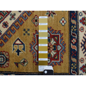 4'x5'7" Goldenrod Color, Hand Knotted, Shiny Wool, Special Kazak, Geometric Pattern, Oriental Rug FWR468690