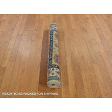 Load image into Gallery viewer, 4&#39;x5&#39;7&quot; Goldenrod Color, Hand Knotted, Shiny Wool, Special Kazak, Geometric Pattern, Oriental Rug FWR468690