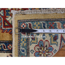 Load image into Gallery viewer, 4&#39;x5&#39;7&quot; Goldenrod Color, Hand Knotted, Shiny Wool, Special Kazak, Geometric Pattern, Oriental Rug FWR468690