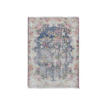 Load image into Gallery viewer, 1&#39;7&quot;x2&#39;2&quot; Berry Blue, Vintage Persian Kerman with All Over Leaf Design, Worn Down, Distressed, Hand Knotted, Pure Wool, Mat, Oriental Rug FWR468720