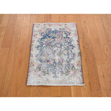 Load image into Gallery viewer, 1&#39;7&quot;x2&#39;2&quot; Berry Blue, Vintage Persian Kerman with All Over Leaf Design, Worn Down, Distressed, Hand Knotted, Pure Wool, Mat, Oriental Rug FWR468720