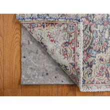 Load image into Gallery viewer, 1&#39;7&quot;x1&#39;7&quot; Indigo Blue, Hand Knotted, Vintage and Worn Persian Kerman with Leaf and Bird Design, Cropped Thin, Distressed, Pure Wool, Square, Oriental Rug FWR468738