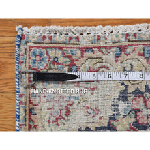 Load image into Gallery viewer, 1&#39;7&quot;x1&#39;7&quot; Indigo Blue, Hand Knotted, Vintage and Worn Persian Kerman with Leaf and Bird Design, Cropped Thin, Distressed, Pure Wool, Square, Oriental Rug FWR468738