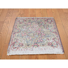 Load image into Gallery viewer, 1&#39;9&quot;x1&#39;9&quot; Indigo Blue, Vintage Persian Kerman with Flowers and Birds Design, Worn Down, Distressed, Pure Wool, Hand Knotted, Square, Oriental Rug FWR468744