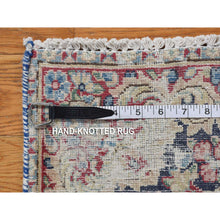 Load image into Gallery viewer, 1&#39;8&quot;x2&#39;2&quot; Denim Blue, Hand Knotted, Vintage Persian Kerman with Birds and Flowers Design, Worn Down, Distressed, Pure Wool, Mat, Oriental Rug FWR468774