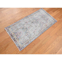 Load image into Gallery viewer, 1&#39;9&quot;x3&#39;7&quot; Stone Blue, Vintage Persian Kerman with All Over Leaf and Birds Design, Worn Down, Distressed, Hand Knotted, Pure Wool, Mat, Oriental Rug FWR468798