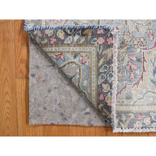 Load image into Gallery viewer, 1&#39;9&quot;x3&#39;7&quot; Stone Blue, Vintage Persian Kerman with All Over Leaf and Birds Design, Worn Down, Distressed, Hand Knotted, Pure Wool, Mat, Oriental Rug FWR468798