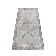 Load image into Gallery viewer, 1&#39;9&quot;x3&#39;7&quot; Stone Blue, Vintage Persian Kerman with Flowers and Birds Design, Hand Knotted, Pure Wool, Worn Down, Distressed, Oriental Rug FWR468810