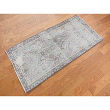 Load image into Gallery viewer, 1&#39;9&quot;x3&#39;7&quot; Stone Blue, Vintage Persian Kerman with Flowers and Birds Design, Hand Knotted, Pure Wool, Worn Down, Distressed, Oriental Rug FWR468810