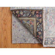 Load image into Gallery viewer, 1&#39;9&quot;x3&#39;7&quot; Stone Blue, Vintage Persian Kerman with Flowers and Birds Design, Hand Knotted, Pure Wool, Worn Down, Distressed, Oriental Rug FWR468810