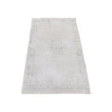 Load image into Gallery viewer, 1&#39;7&quot;x3&#39;7&quot; Parchment White, Vintage Persian Kerman, Worn Down, Faded Medallion Design, Hand Knotted, Pure Wool, Mat Oriental Rug FWR468828